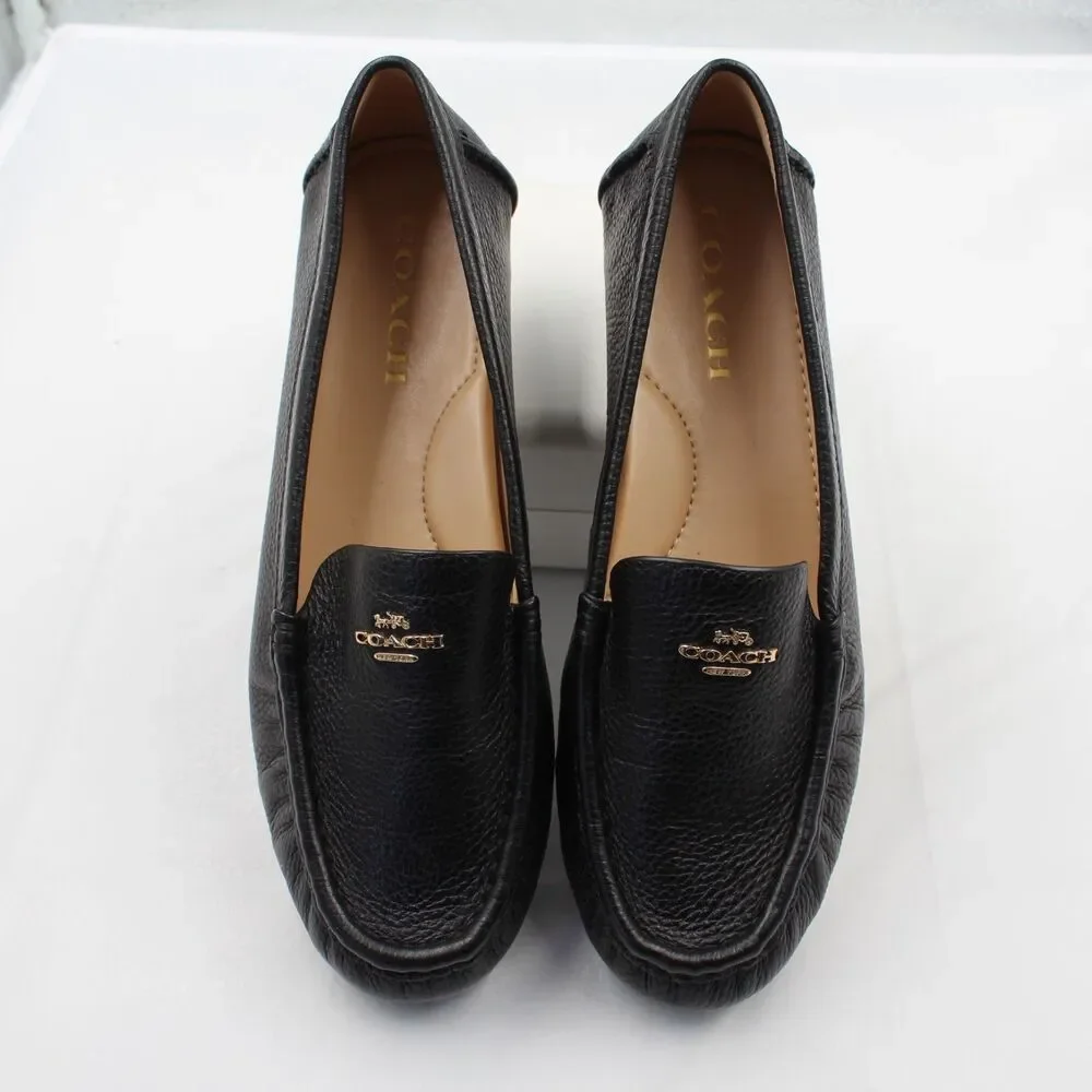 COACH Marley Driver Loafers Women Size 8 Black Pebbled Leather Flats
